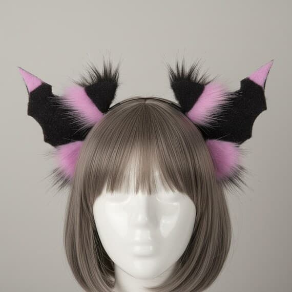 Plush Bat Wing Ears Headband Faux Fur Cosplay, Fluffy Demon Bat Ears, Halloween Gothic Therian, Anime Con, Dark Fantasy, 5 Colors - Image 5