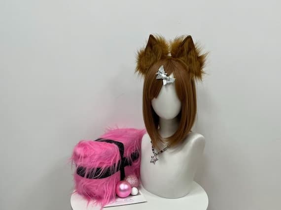 Brown fox ears headband made of faux fur, handmade cosplay accessory for Halloween or costume