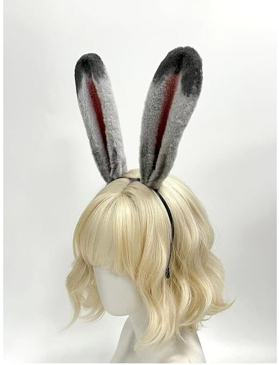 Grey and Deep Rose Faux Fur Poseable Bunny Rabbit Ears Headband Cosplay Halloween Easter Festival Rave Convention Gift - Image 5