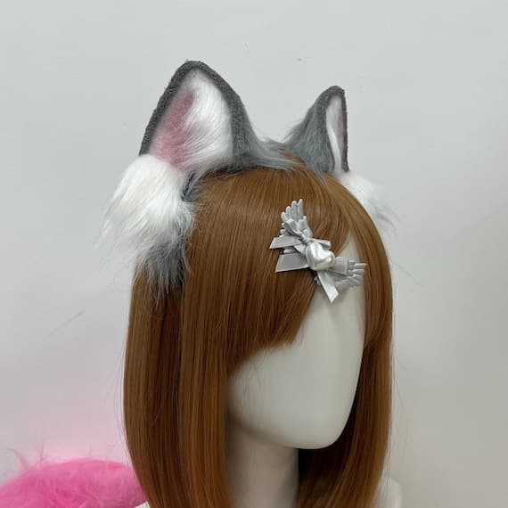 Soft red and black cat ears headband made from fluffy faux fur, perfect for cosplay, nekomimi, kemonomimi, kawaii outfits, kittenplay, pet play, anime cosplay, furry roleplay, Halloween, or costume sets. Lightweight, adjustable, and comfortable for adults, teens, and kids. Pair with matching tails, collars, clips, bells, or other cosplay accessories for a realistic and playful feline, kitsune, or animal-inspired look.