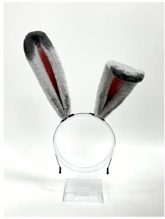 Grey and Deep Rose Faux Fur Poseable Bunny Rabbit Ears Headband Cosplay Halloween Easter Festival Rave Convention Gift - Image 4